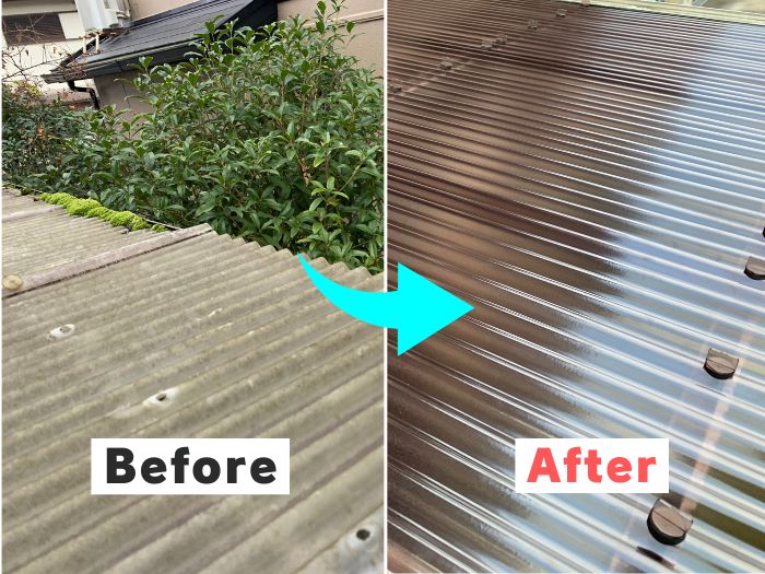 波板屋根修理ビフォーアフター