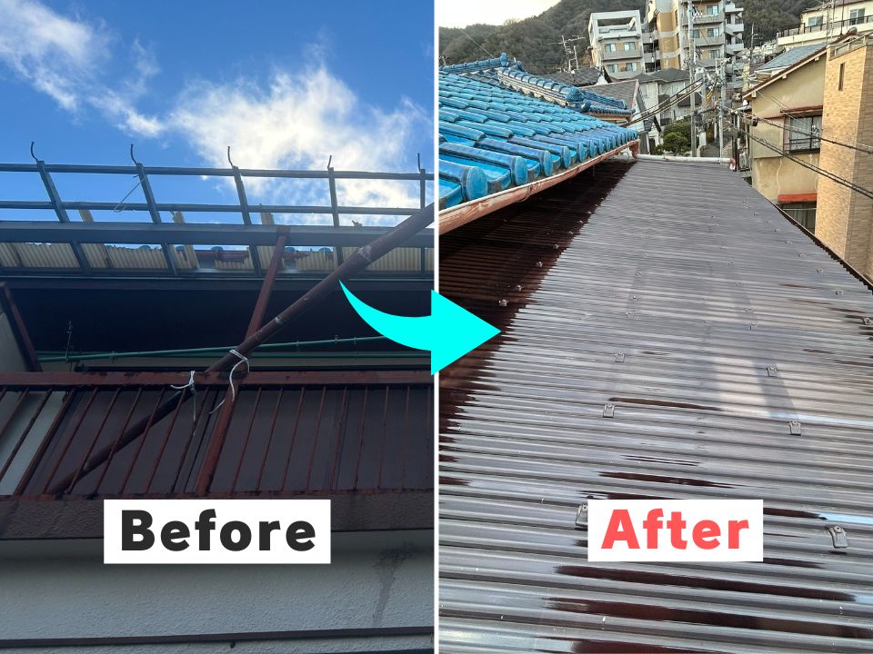 2階テラス屋根の張替え事例